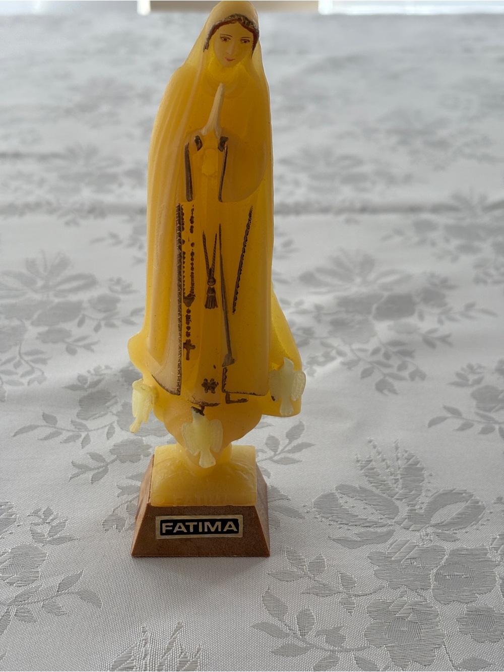 Our Lady Of Fatima Statute Vintage Yellow